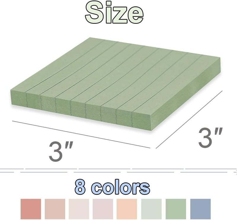 Kozerite (16 Pack) Lined Sticky Notes 3x3 in Ruled Stickies Super Sticking Power Memo Pads Vintage Colors - Image 3